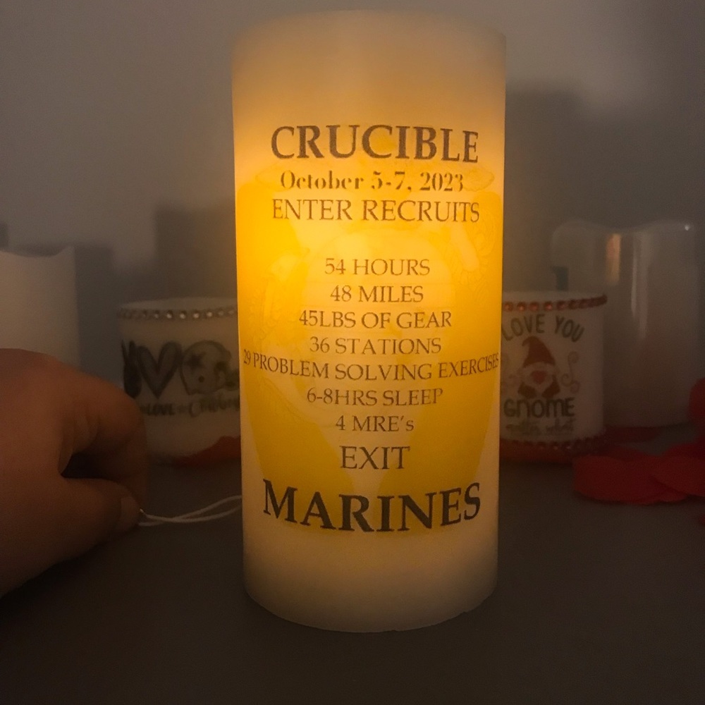 Crucible candle for those marine corps parents whose children are in bootcamp.